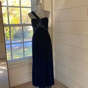 One Strap Navy Formal Floor-length dress with embellishment